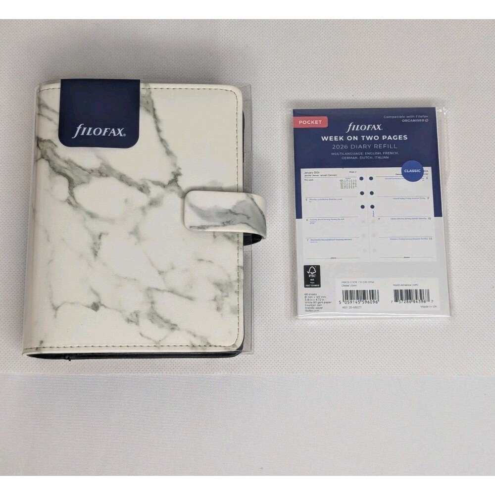Filofax Pocket Patterns Organizer - Marble, White, Swirl, 2026 NWT